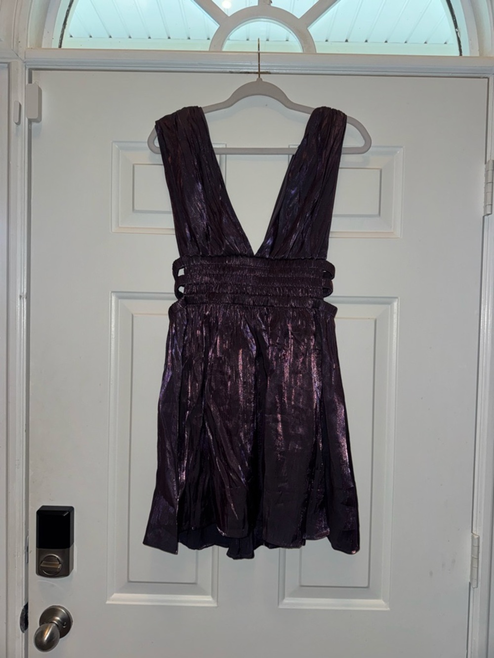 Metallic Deep Purple V-Neck Party Dress